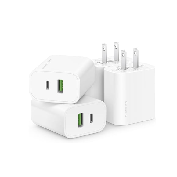 REKNA Paquete de 4 cargadores de pared de 20 W con USB-C y USB-A