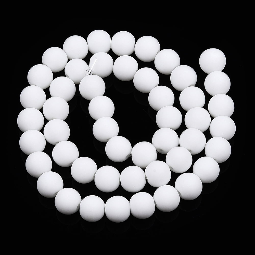 20strands Opaque Glass Beads Strands Frosted Round White 8~8.5mm Hole: 1.5mm about 51~53pcs/strand 14.96 inch~15.55 inch(38~39.7cm)
