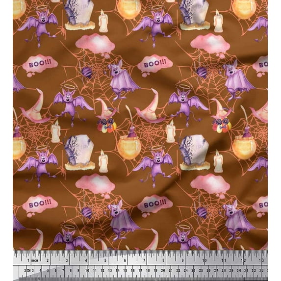 Soimoi Polyester Crepe Fabric Bat,Witch Hat & Magic Potion Halloween Printed Craft Fabric by The Yard 52 Inch Wide