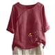 thumbnail image 1 of Blusas de Manga Corta para las Mujeres Impresas Cuello Redondo Camiseta Casual, Blusa de Algodón de Imitación para las Mujeres, 1 of 4