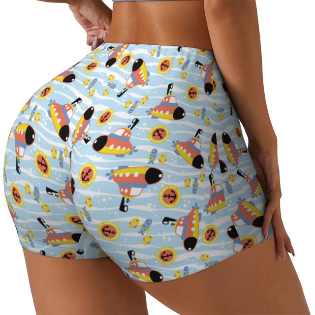 Balery Submarine With Fishes Undersea Pantalones cortos de entrenamiento estampados para mujer, sin costuras, ajustados, para gimnasio, yoga, correr, deportes, ejercicio activo, fitness.-Small
