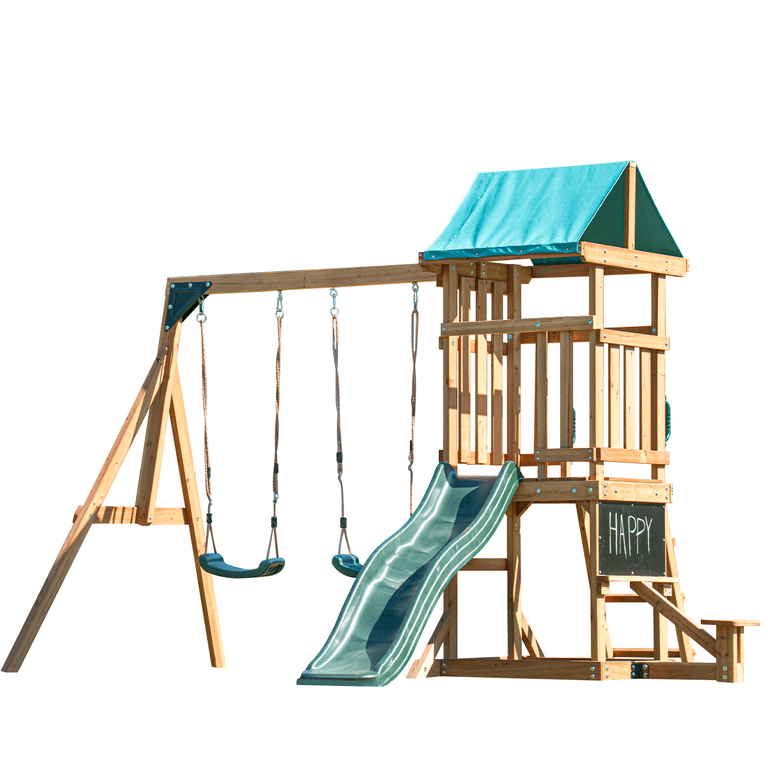 DOLPHIN PLAYGROUND Wooden Outdoor Playset with Swings, Slide