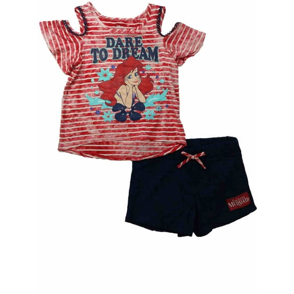 Girls Disney Little Mermaid Dare To Dream Areil Tee Shirt Lace Shorts Outfit