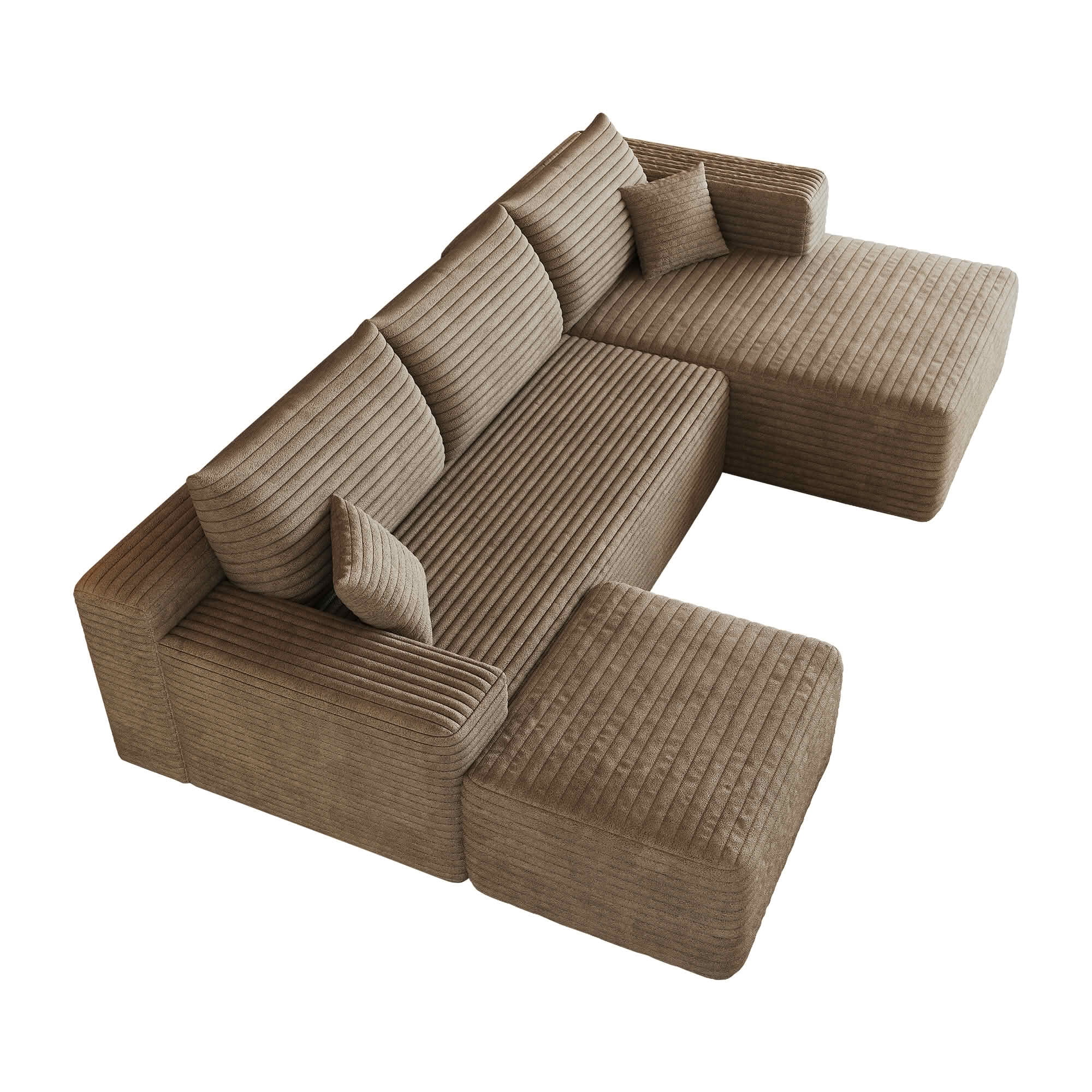 MAYEERTY 103 Inch L‑Shaped Cloud Sectional Sofa with 1 Ottoman, Modern Minimalist Deep‑Seat Corner Couch, Plush Corduroy Upholstered Reversible Sofa, No‑Assembly Required for Living Room Apartment
