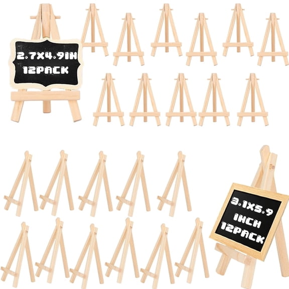 24 Pack Mini Wooden Easel Stands, 5 and 6 Inch Tabletop Display Holders for Photos, Canvas, Signs, Chalkboards, Wedding and Party Decor