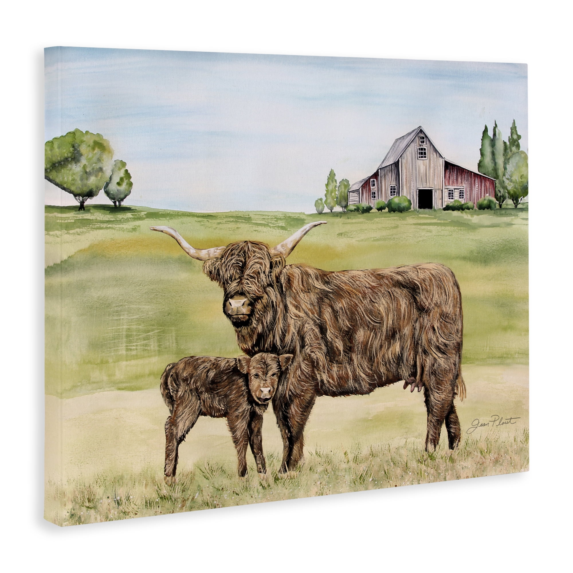 Highland Cow And Calf Canvas Wall Art, design by Jean Plout