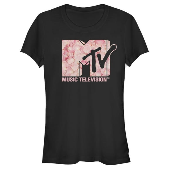 Junior's MTV Valentine's Day Rose Petal Logo Graphic Tee Black Large