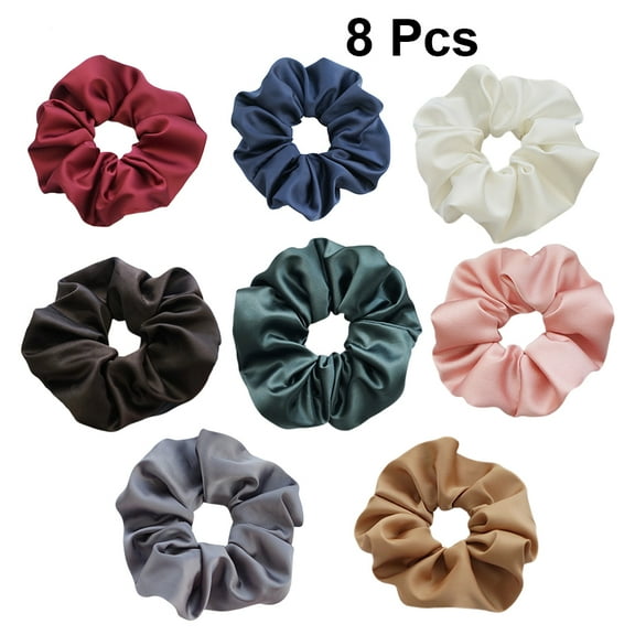 LULULION 8Pcs Premium Silk Hair Bands Assorted Colors Seamless Elastic Ponytail Holders for Decoration