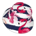 thumbnail image 3 of Gaeub Dark Blue Stripes and Pink Flamingos Printed Double Sided Reflective Bucket Hat Foldable Sun Hat for Camping Hiking Fishing, 3 of 9