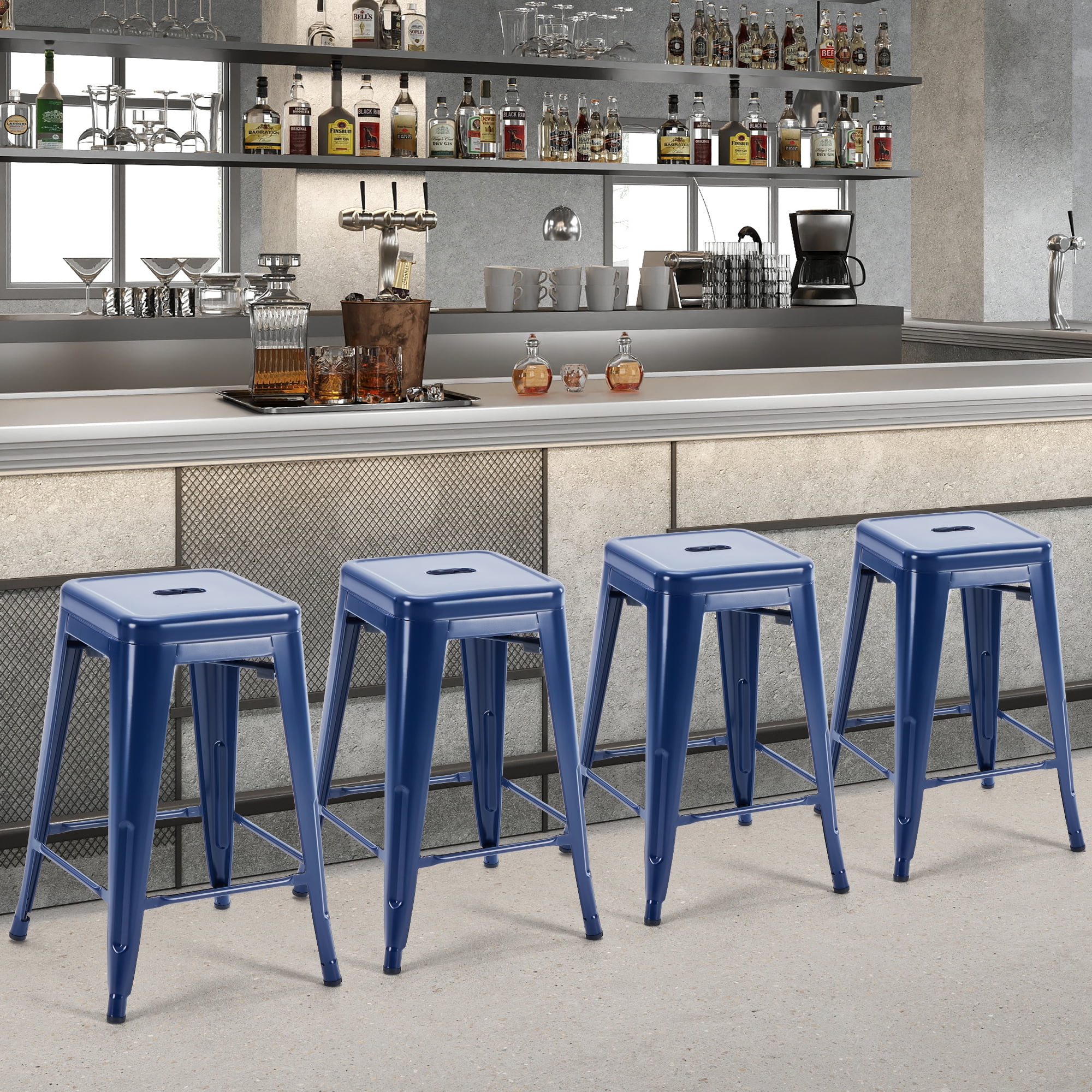 Metal Bar Stools, 4-Pack, Backless Counter Height, Stackable