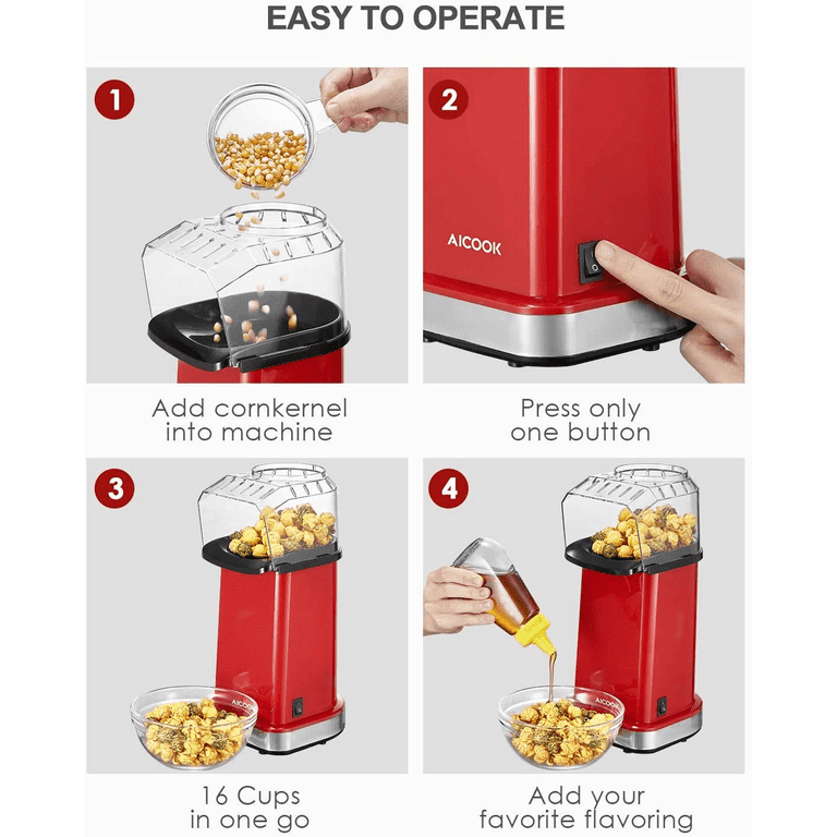 Nostalgia Popcorn Maker, 12 Cups, Hot Air Popcorn Machine with Measuring  Cap, Oil Free, Vintage Movie Theater Style, Red