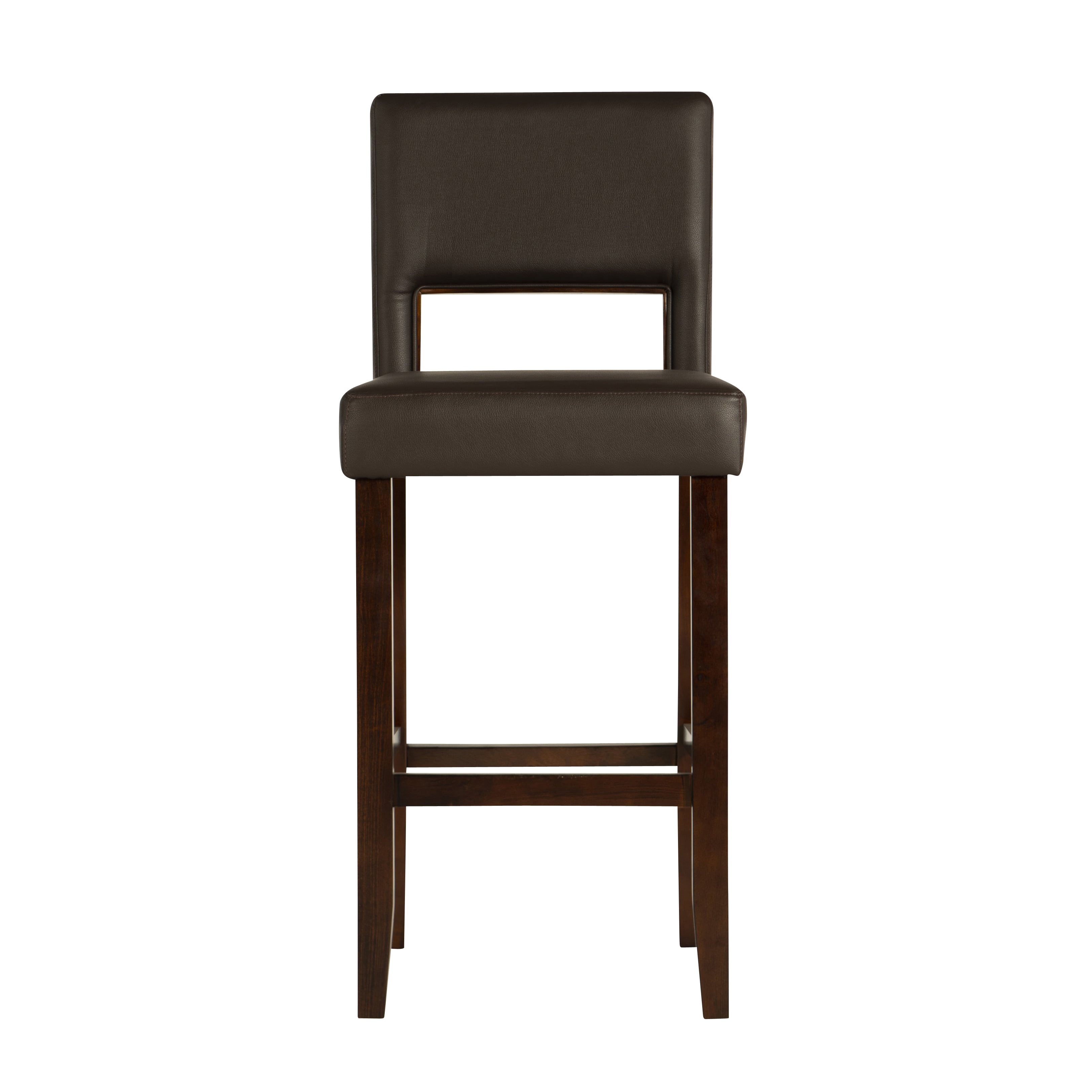 Linon Vega 30" Full Back Wood Bar Stool, Dark Brown Faux Leather