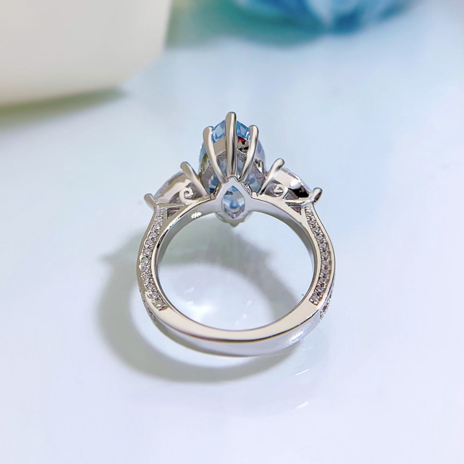 5 Carat  Elongated Marquise Cut Engagement Ring for Women Simulated Diamond Promise Ring in 925 Sterling Silver CZ Wedding Rings