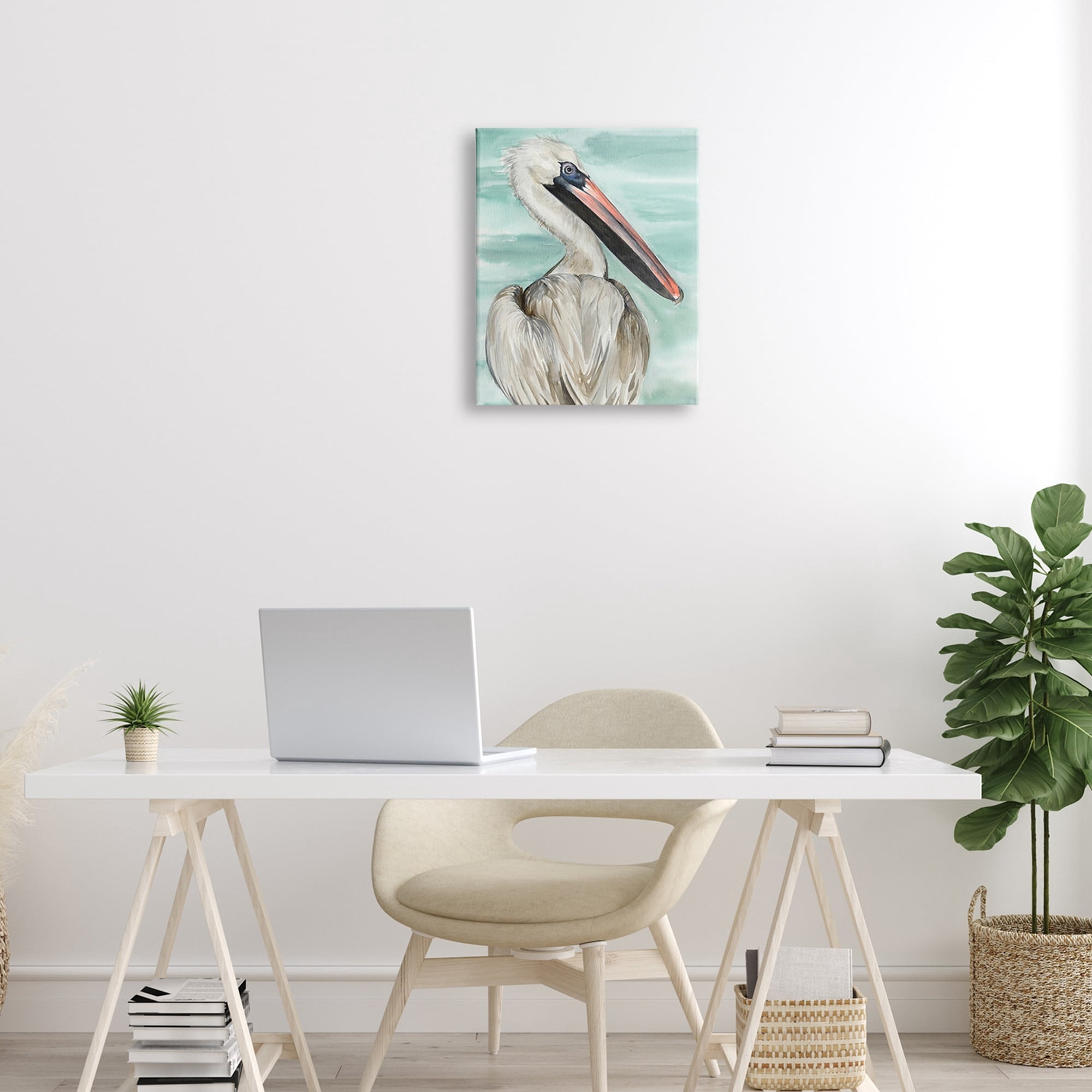 Stupell Industries White Coastal Pelican Watching Calm Water Sea Painting, 16 x 20, Design by Jennifer Paxton Parker