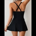 thumbnail image 5 of Women'S Crossover Ruched Skirt One Piece Swimdress Swimsuit Bathing Suit Black XL, 5 of 6