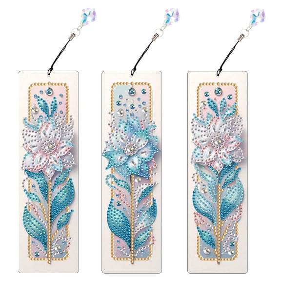3pcs Diamond Painting Bookmark Kit 5D DIY Beautiful Flower Special Pattern Shimmering Handmade Artwork For Book Lovers Perfect for Birthdays, Christmas, and Holidays
