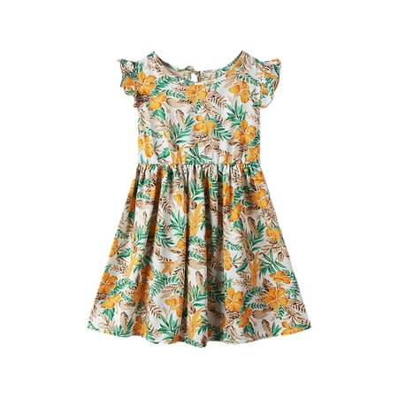 

Girls Summer Hawaiian Dress Girls Kids Crew Neck Summer Sleeveless Sundress Casual Beach Floral Prints Party Dress Little Girl Dress 4-5 Years