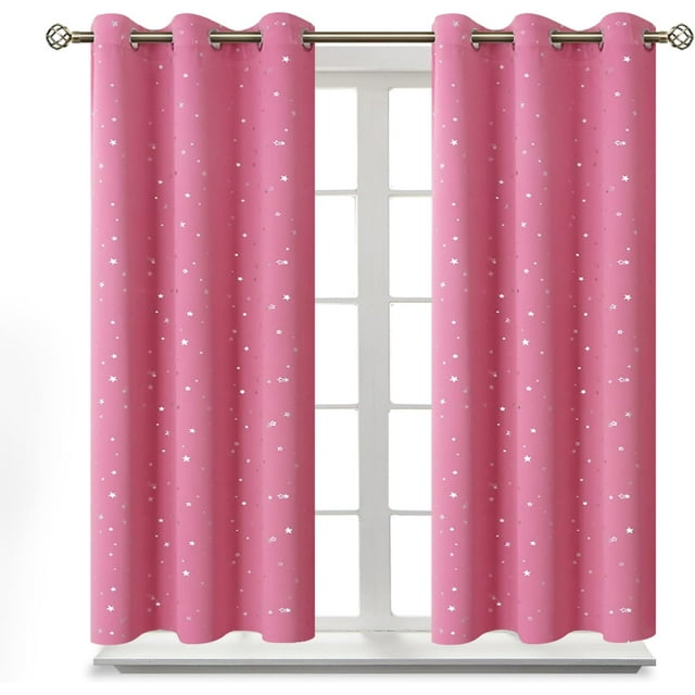 Rideaux Roses pour Chambre de Fille, Rideaux pour Chambre d'Enfant, Imprimé Étoile Argentée, Occultants, Œillets pour Chambre, Panneaux de x