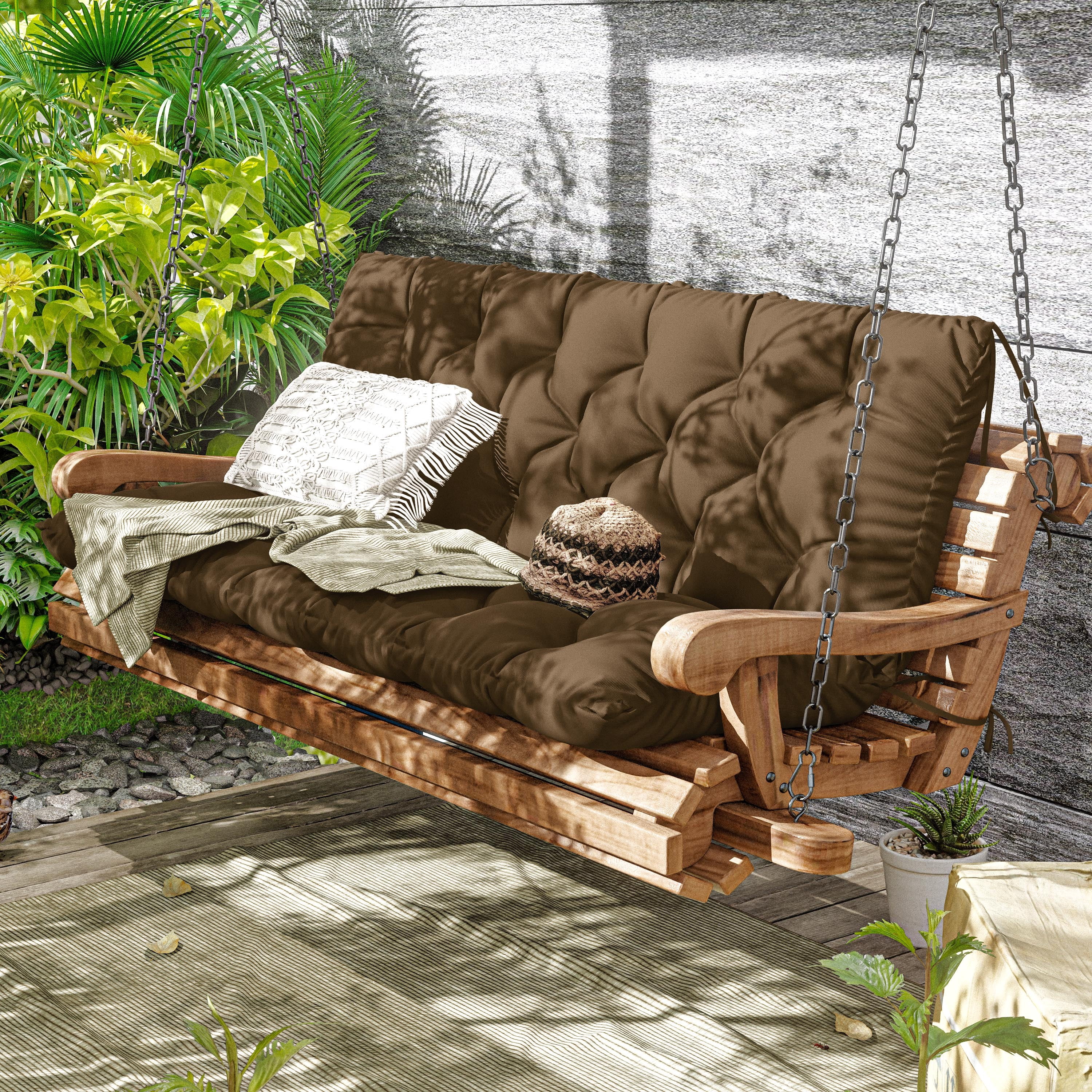Kimunuk Outdoor Porch Swing Cushion, 60" X 40" X 5" Waterproof Bench Chair Replacement Cushion with 6 Ties for Patio, Chocolate