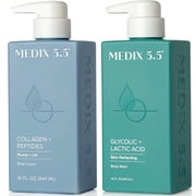 MEDIX 5.5 Collagen Body Cream + Glycolic Acid Body Wash Set, 15 fl oz