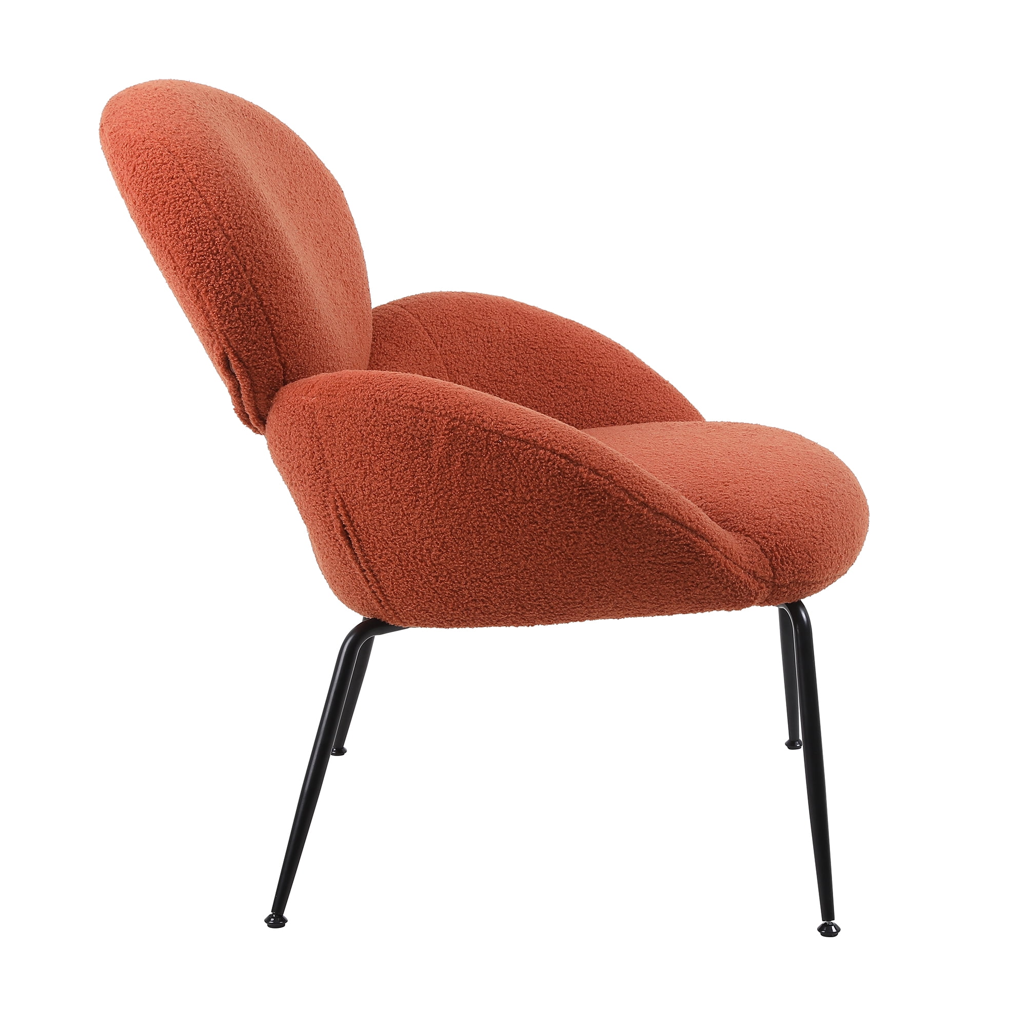 Kadyn Modern Sherpa Armchair with Black Metal Legs, Comfy and Soft Chairs for Bedroom, Orange