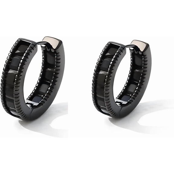 Black Diamond Earrings for Men Women Black Pave Cubic Zirconia Hoop Earrings[s277]