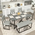 thumbnail image 3 of Dining Table Set for 6, 6 Piece Dining Set with Chairs and Bench, UHOMEPRO Modern Kitchen Table Set with Metal Frame for Dining Room, Kitchen and Apartment, Gray, 3 of 15