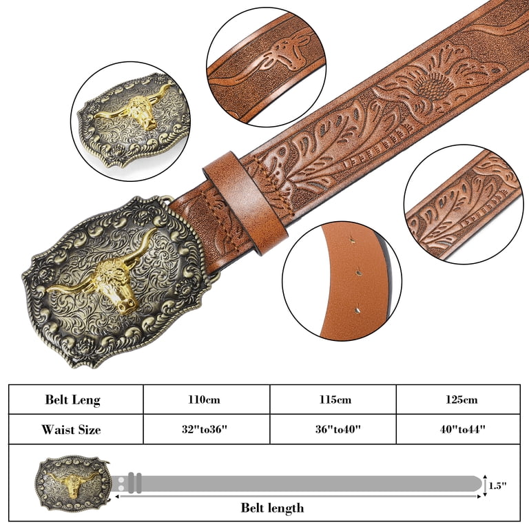 Sendefn Western Cowboy Belt, Longhorn Buckle, Unisex photo 3