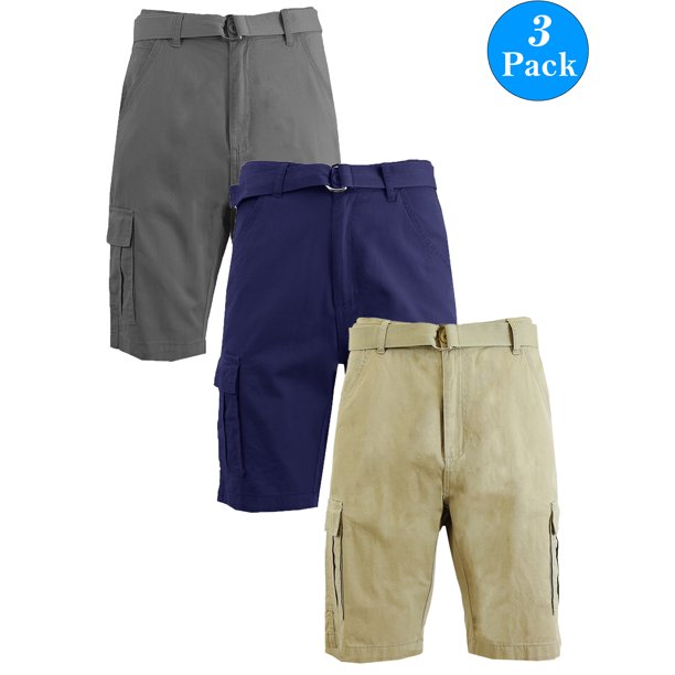 Men's Belted Cotton Cargo Shorts (3Pack)