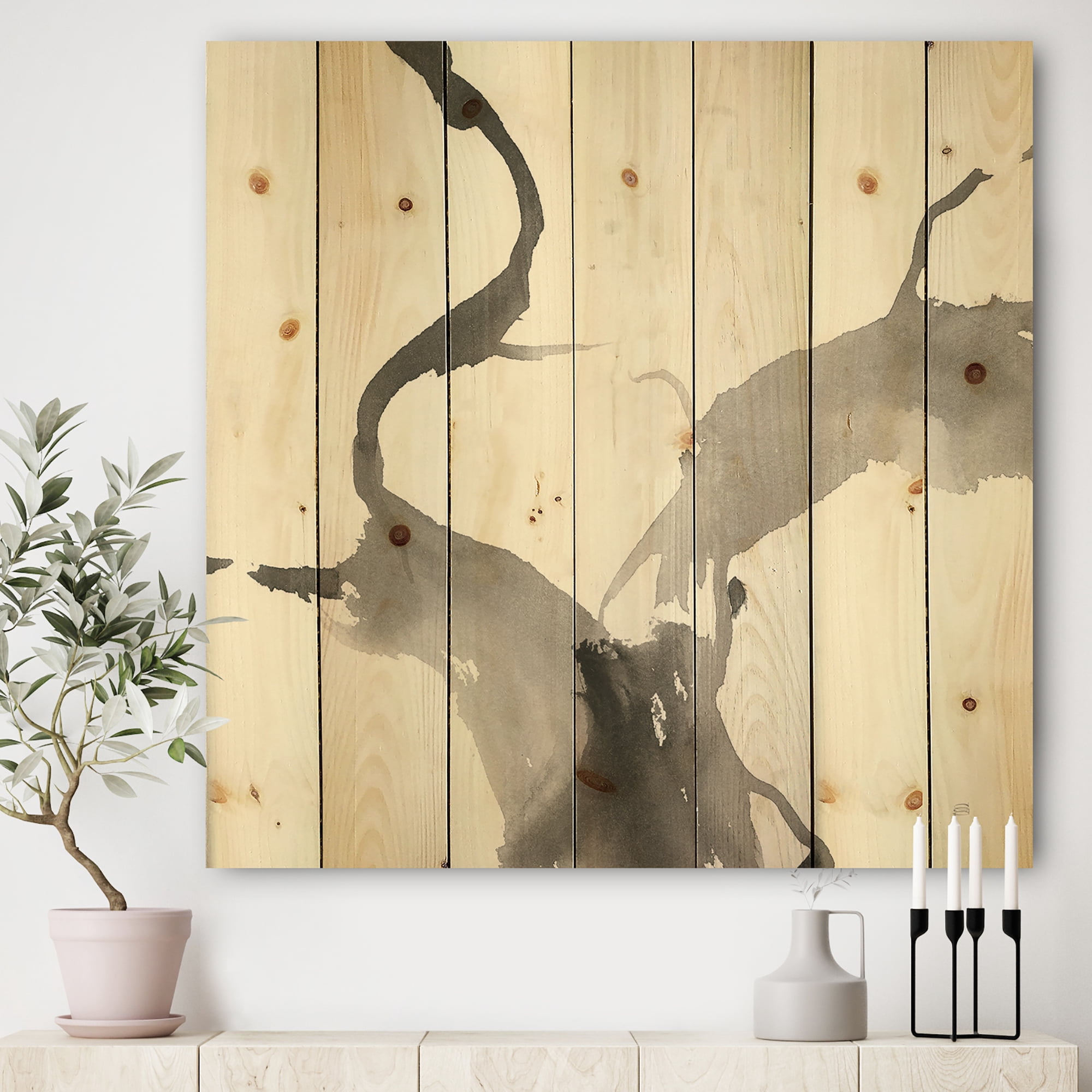 Designart 'minimal geometric Gesture II' Transitional Print on Natural Pine Wood