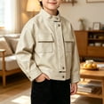 thumbnail image 6 of Coerni Boys Girls Faux Leather Jacket Banded Stand Collar Biker Moto Coat Teen Trendy Vintage Cropped Jackets Fall Winter Coat, 6 of 6