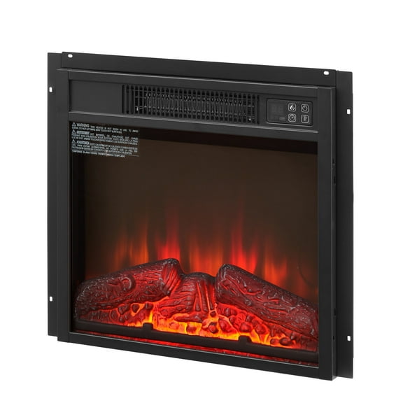 Noble House 18" Ultra Thin Electric Fireplace Insert, Slim 1400W Heater with Remote, Log Set and Realistic Flame, Black