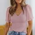 thumbnail image 2 of Mujeres V Masajeadores de cuello camiseta corta flutter mangas color puro punto casual Top para el desgaste del verano, 2 of 6