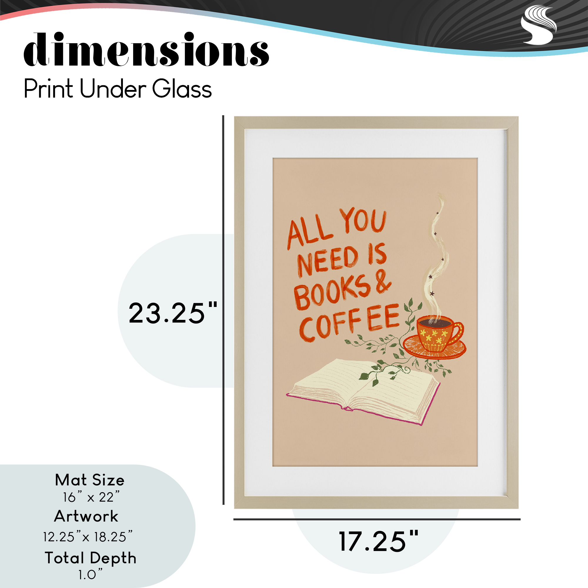 Need Books & Coffee Birch Framed Print Under Glass, design by Florentina Dolci