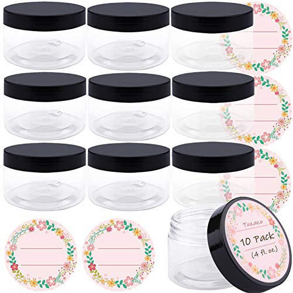 TUZAZO 6 Oz Plastic Container Jars with Lids and Labels BPA Free, Empty  Round Clear Cosmetic Containers Plastic Slime Jars for Lotion, Cream,  Ointments, Body Butter, Makeup, Travel Storage (12 Pack) - Yahoo Shopping