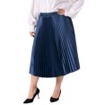 thumbnail image 4 of Agnes Orinda Women's Plus Size Pleated Stretchy High Waist Metallic Shiny Midi Skirt 3X Dark Blue, 4 of 6