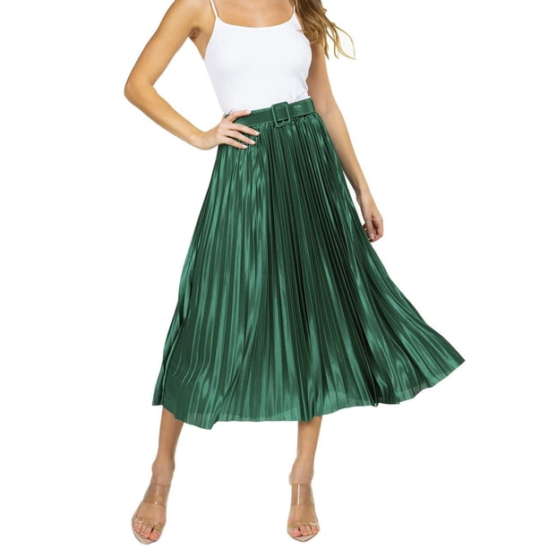 Falda satinada con cinto AMAD para mujer verde M AMAD FW22-F07