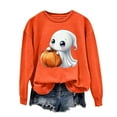 thumbnail image 2 of CLOISE Womens Halloween Sweatshirts Fashion Ghost Graphic Pullover Sweatshirts Fall Long Sleeve Crew Neck Hoodies Shirts Comfy Tops Festival Party Outfits Orange M Treat, 2 of 5