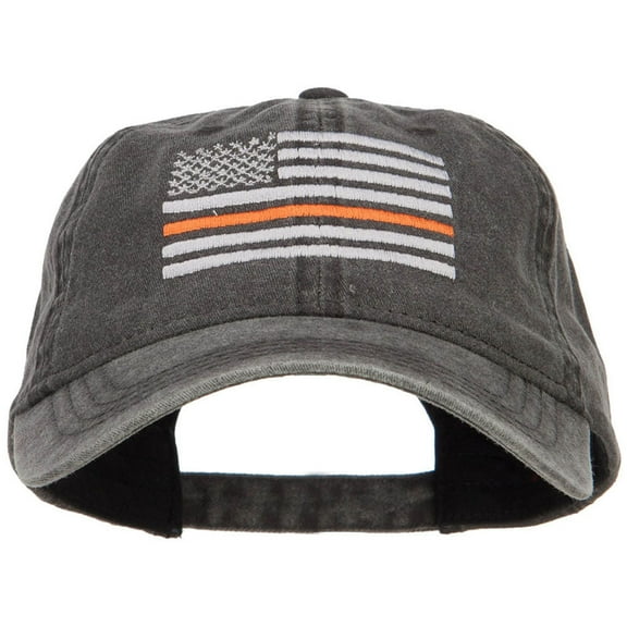 Thin Orange Line Silver USA Flag Embroidered Washed Cap - Black OSFM