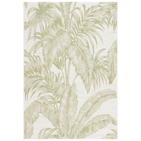 SAFAVIEH Courtyard Twyla Botanical Indoor/Outdoor Area Rug, Ivory/Green, 5'3" x 7'7"