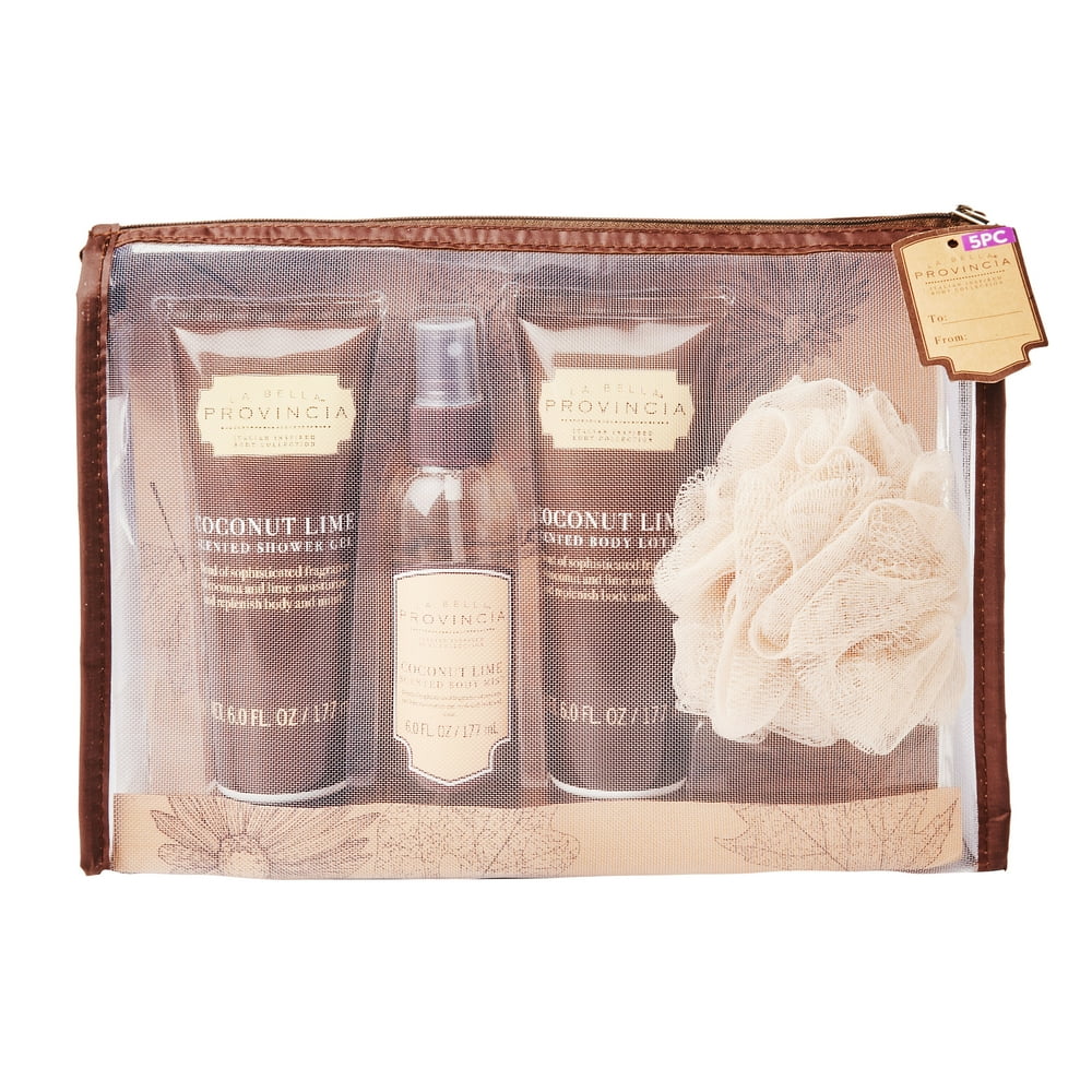 Coconut Mesh Bath&Body GIft Set Bag, 4 Pieces