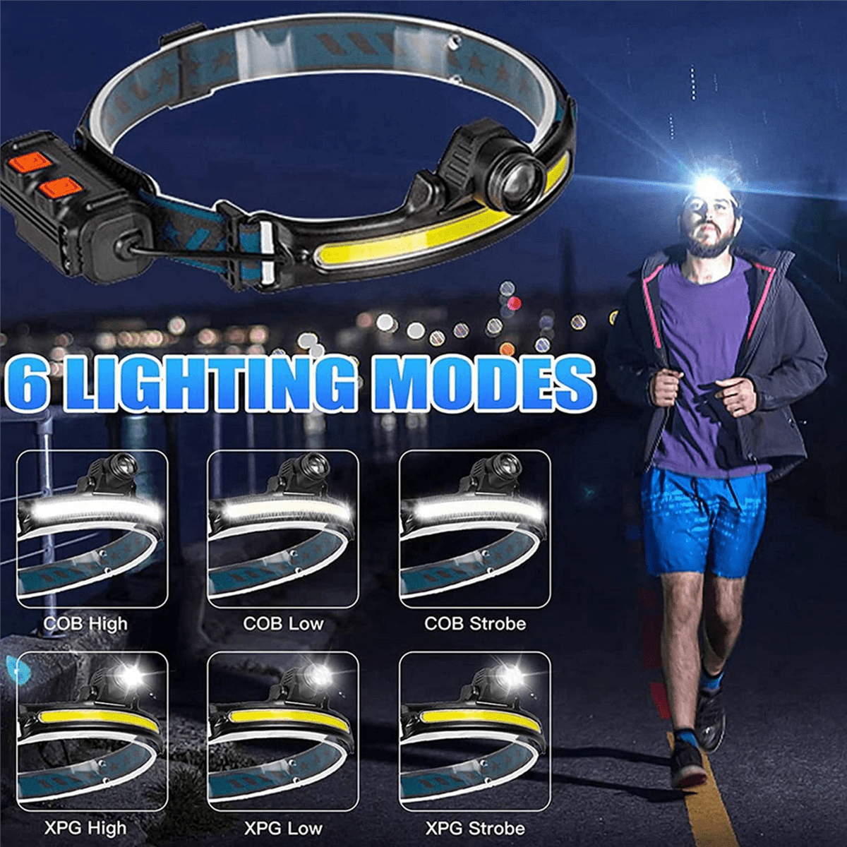 3X Head Light Lamp LED Rechargeable,1000Lumen Head Light Flashligh with Motion Sensor,with 4 Helmet Clip for Camping,3 x Headlight 3 x Charging cable 12 x buckle