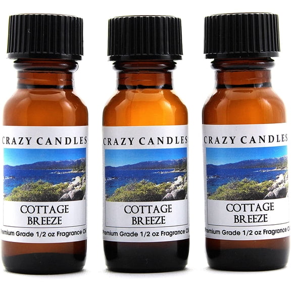 Crazy Candles Cottage Breeze 3 Bottles 1/2 Fl Oz Each (15ml) Premium Grade Scented Fragrance Oil Made in USA