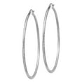 thumbnail image 2 of Primal Gold 14 Karat White Gold Satin and Diamond-cut 2mm Round Hoop Earrings, 2 of 4