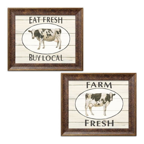 Gango Home Decor Country-Rustic Country Cow IV & V by James Wiens (Ready to Hang); Two 14x11in Gold Trim Framed Prints