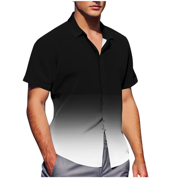 Mens Casual de Manga Corta Botón Abajo Camisas de Impresión Turndown Cuello Botón Camisa Poliéster, Moda de Verano Superior para Hombres Al Aire Libre