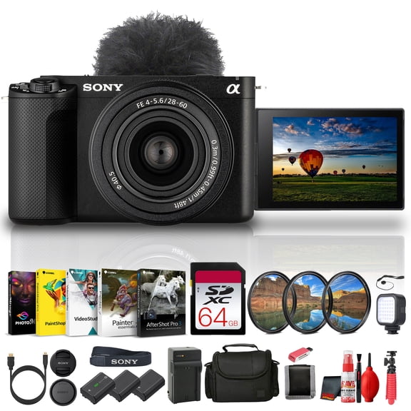 Restored: Sony Alpha ZV-E1 Full-frame Vlog Mirrorless Camera with 28-60mm Lens - Black (ILCZVE1L/B) Bundle (Refurbished)
