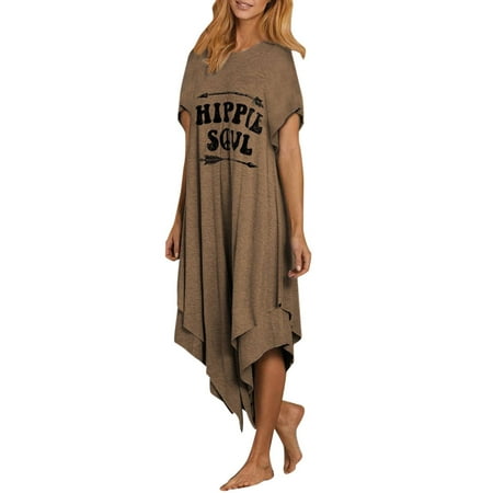

GBSELL Summer Dress Tank Dress Women Letters Print Top Casual Hippie Soul Letter Brown Crewneck Short Sleeve for Xxl Short Tight Dress Dress Shoes for Men