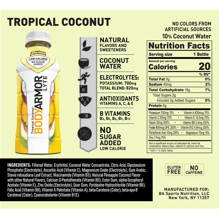 BODYARMOR LYTE Sports Drink Tropical Coconut 16oz, 12ct