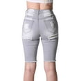 thumbnail image 3 of Red Fox Women Casual High Rise Stretch Distressed Ripped Hole Denim Bermuda Jeans Raw Hem All Over Destroyed Long Shorts, 3 of 5